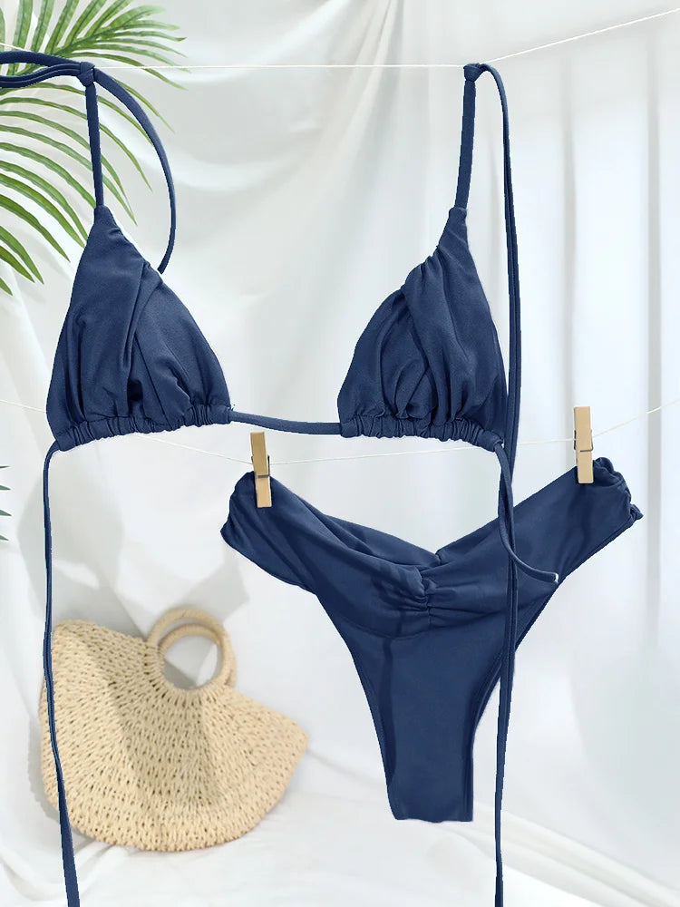 Bikini Sexy à Plis – Maillot de Bain Triangle Femme