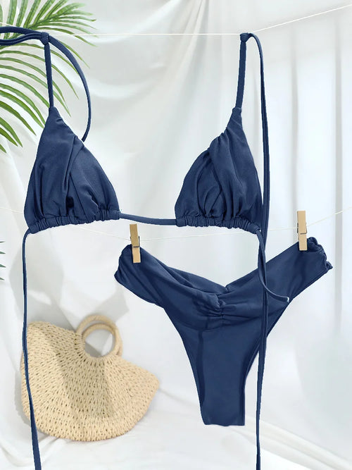 Bikini Sexy à Plis – Maillot de Bain Triangle Femme
