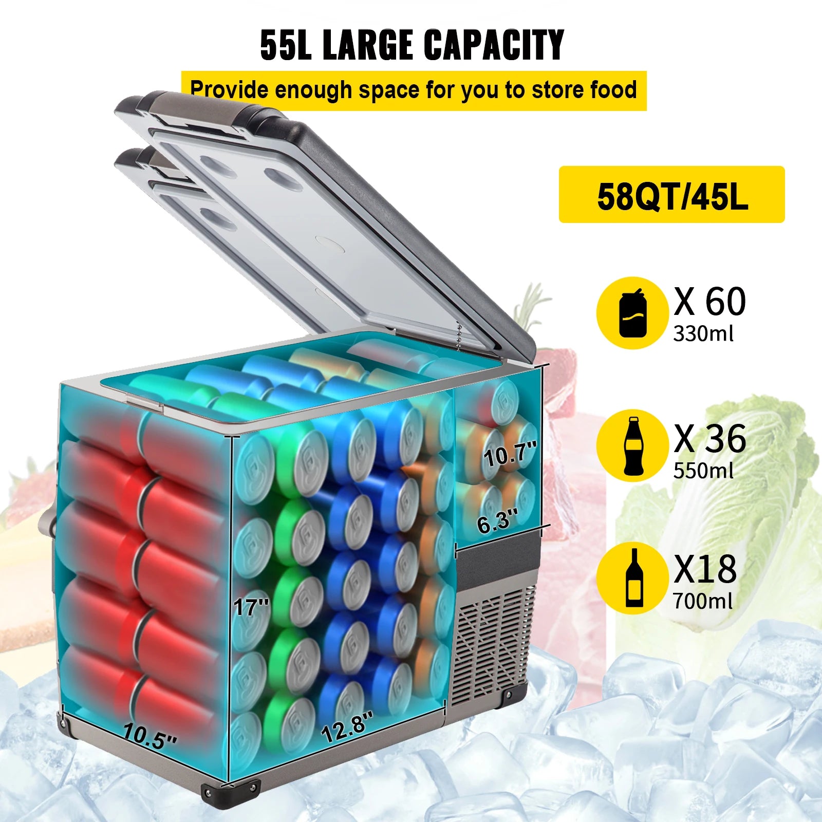 Mini Frigo Portable – 20L à 55L avec Compresseur pour Voiture, Camping & Plage