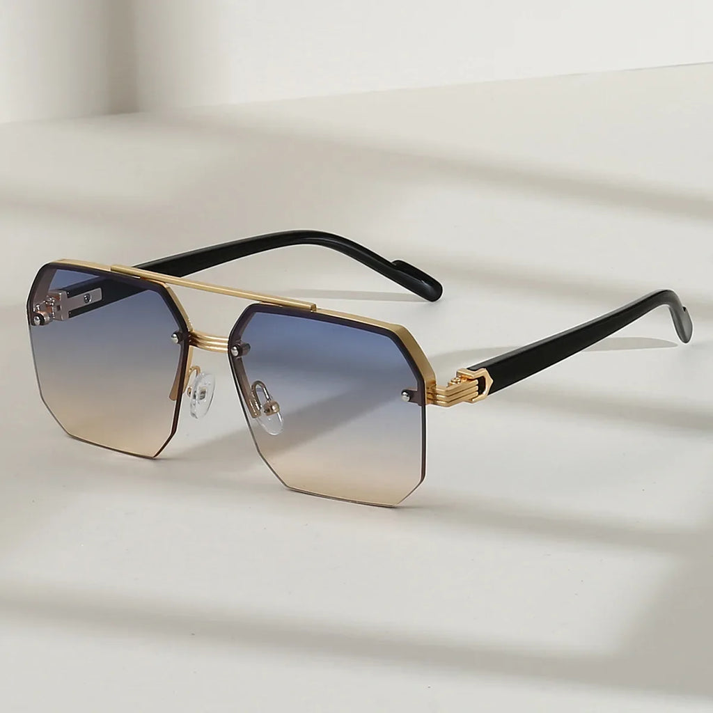 Lunettes de Soleil Homme Métal Demi-Monture Carrée – Style Rétro Sport