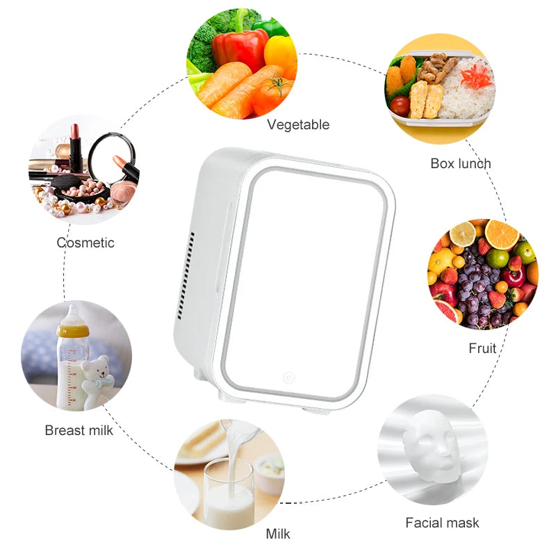 Mini Frigo Maquillage 4L avec Miroir LED – Cosmétique & Soins à Domicile ou en Voiture