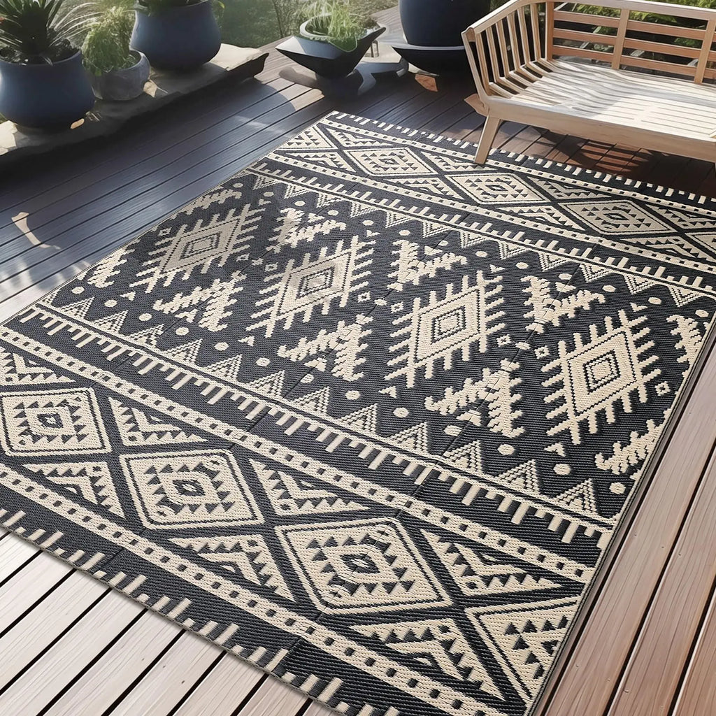 Tapis Extérieur Imperméable – Bohème Réversible pour Terrasse & Camping