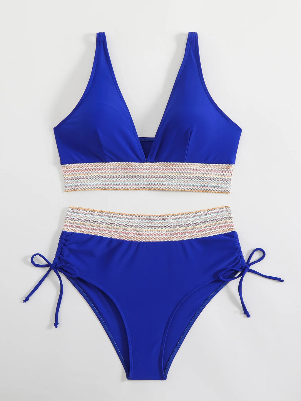 Bikini Taille Haute 2025 – Maillot Patchwork à Cordon Femme