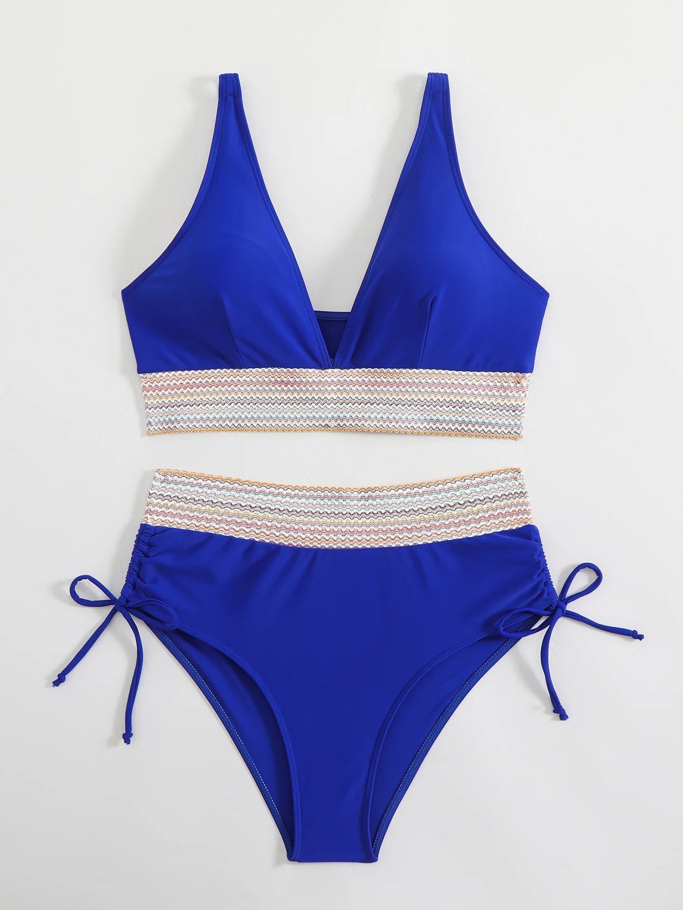 Bikini Taille Haute 2025 – Maillot Patchwork à Cordon Femme