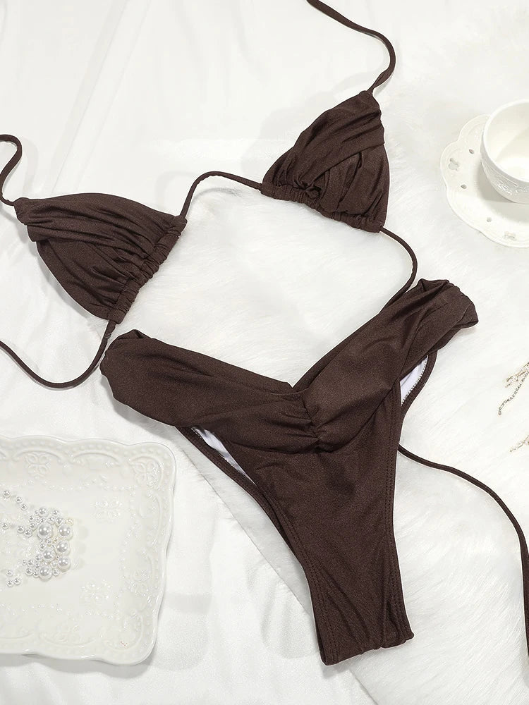 Bikini Sexy à Plis – Maillot de Bain Triangle Femme