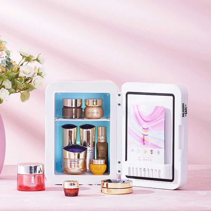 Mini Frigo Maquillage 4L avec Miroir LED – Cosmétique & Soins à Domicile ou en Voiture Glacière Portable