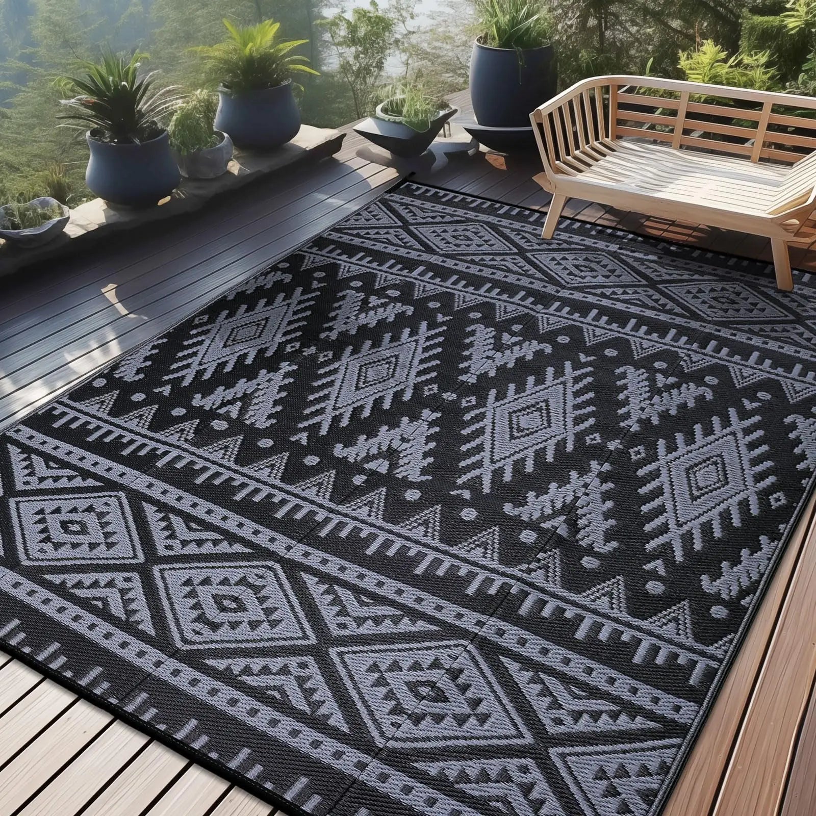Tapis Extérieur Imperméable – Bohème Réversible pour Terrasse & Camping