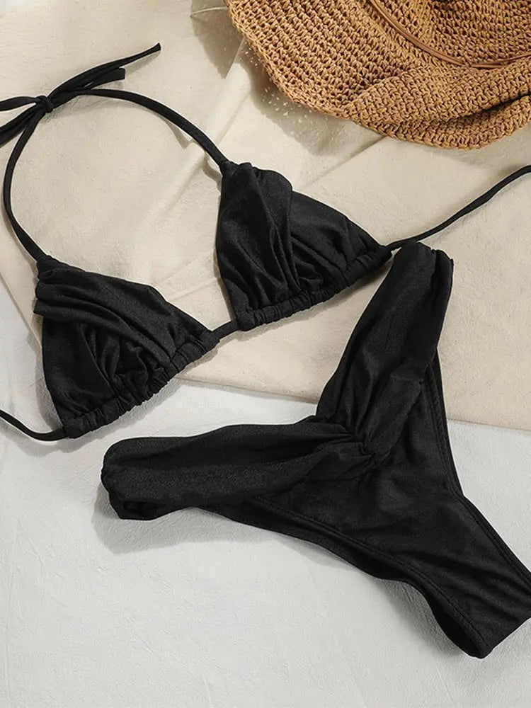 Bikini Sexy à Plis – Maillot de Bain Triangle Femme