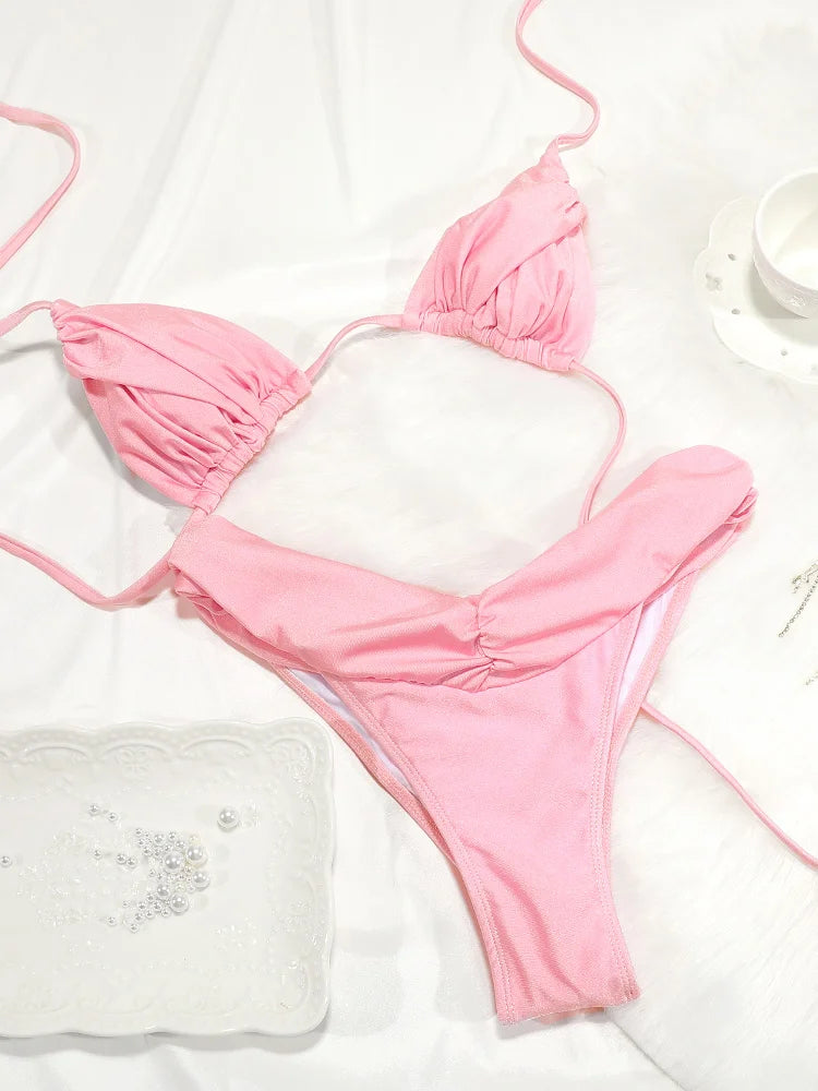 Bikini Sexy à Plis – Maillot de Bain Triangle Femme