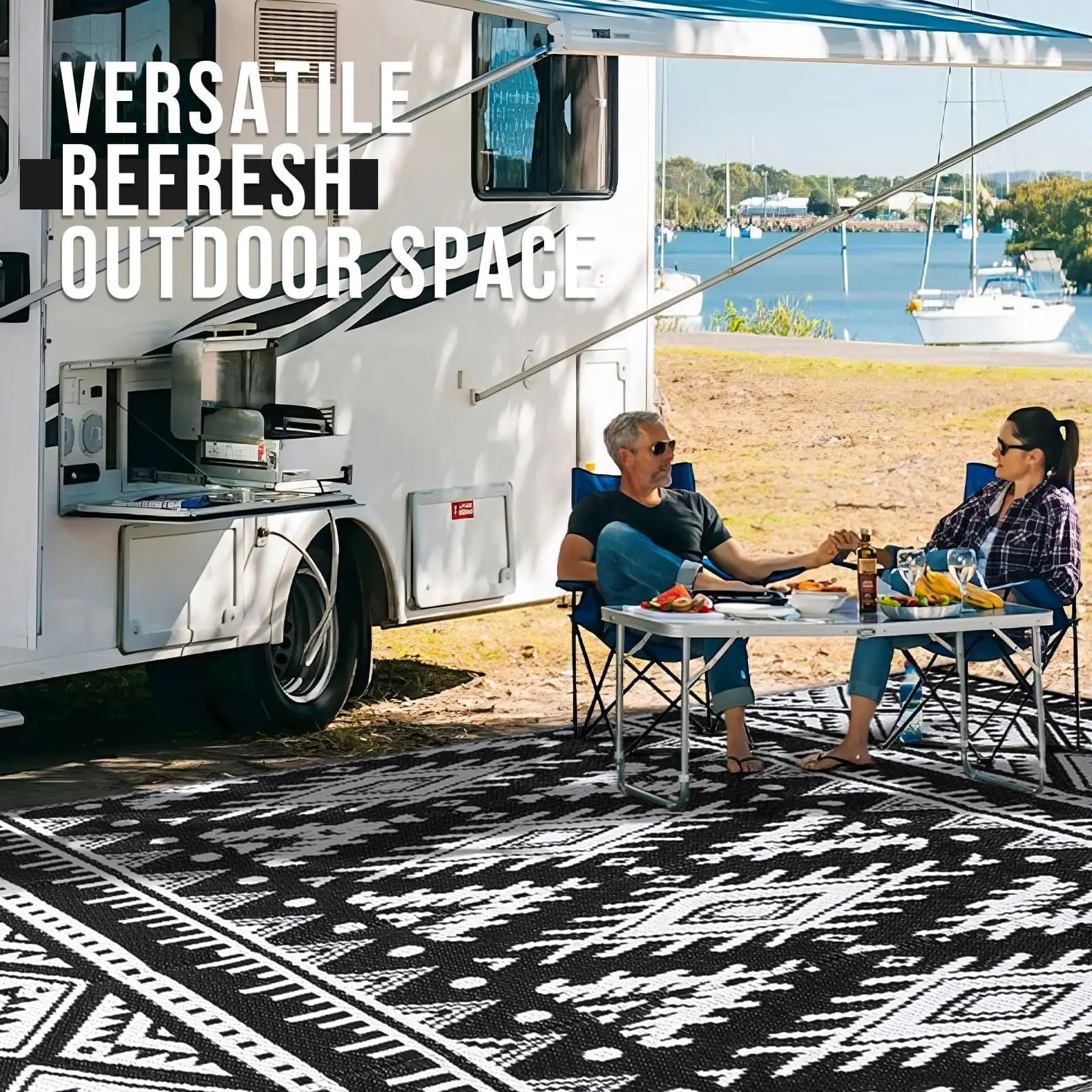 Tapis Extérieur Imperméable – Bohème Réversible pour Terrasse & Camping