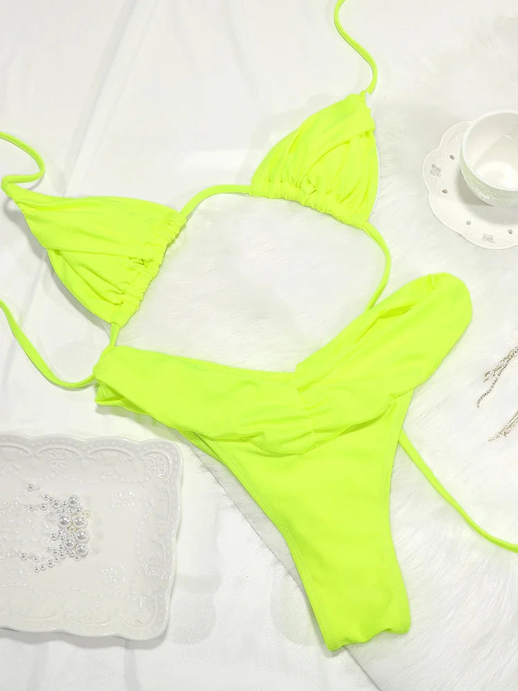 Bikini Sexy à Plis – Maillot de Bain Triangle Femme