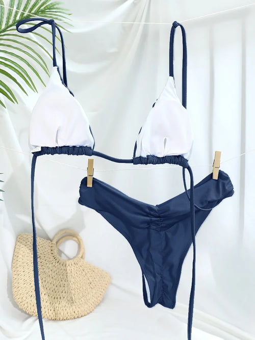 Bikini Sexy à Plis – Maillot de Bain Triangle Femme