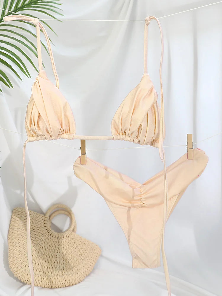 Bikini Sexy à Plis – Maillot de Bain Triangle Femme