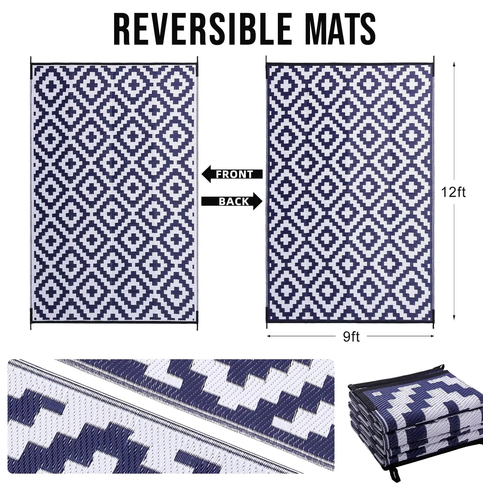 Tapis Extérieur – Réversible & Imperméable pour Terrasse & Pique-Nique