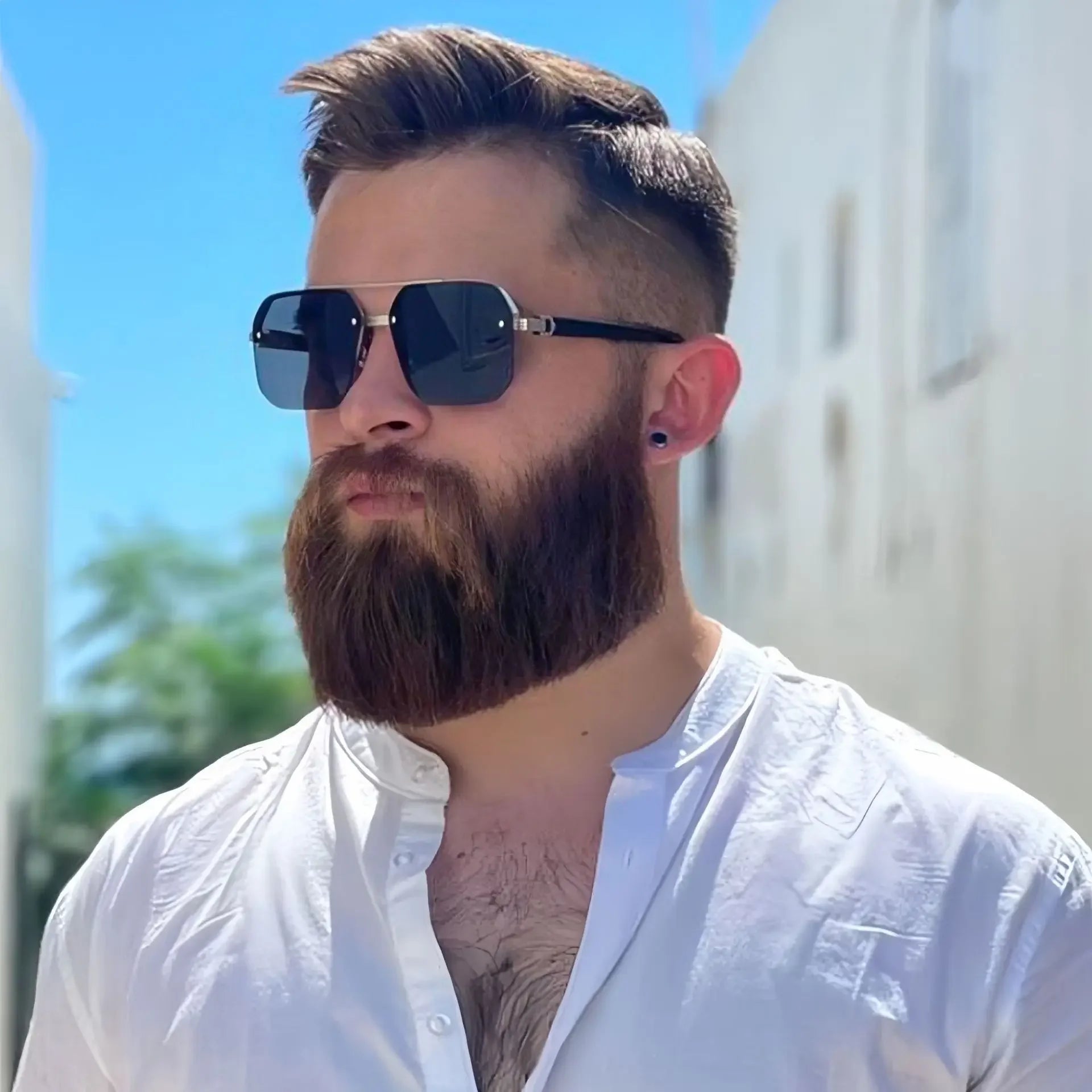 Lunettes de Soleil Homme Métal Demi-Monture Carrée – Style Rétro Sport