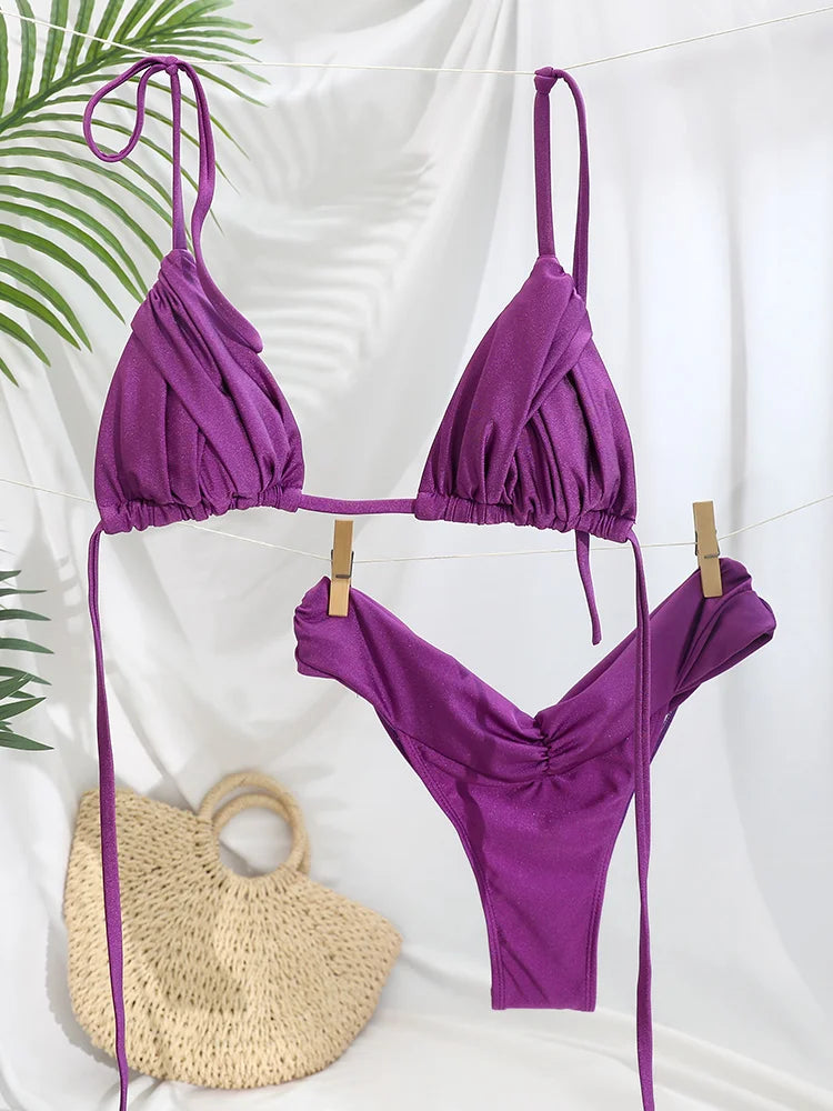 Bikini Sexy à Plis – Maillot de Bain Triangle Femme