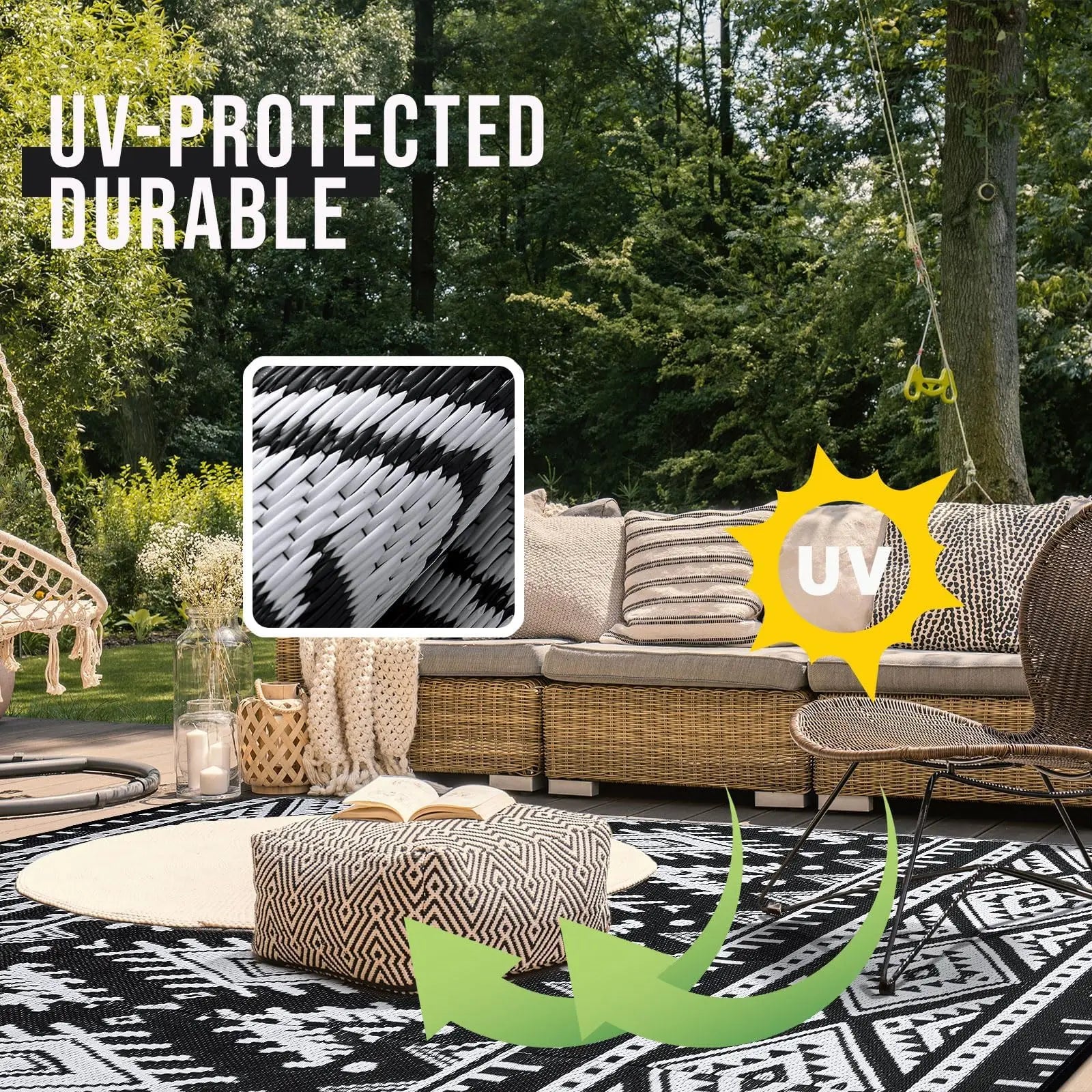 Tapis Extérieur Imperméable – Bohème Réversible pour Terrasse & Camping