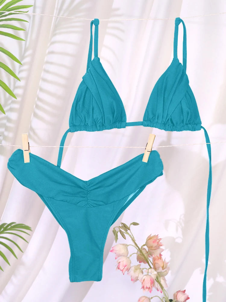 Bikini Sexy à Plis – Maillot de Bain Triangle Femme