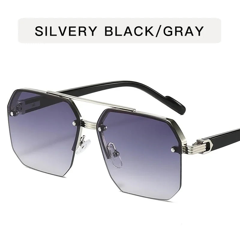 Lunettes de Soleil Homme Métal Demi-Monture Carrée – Style Rétro Sport