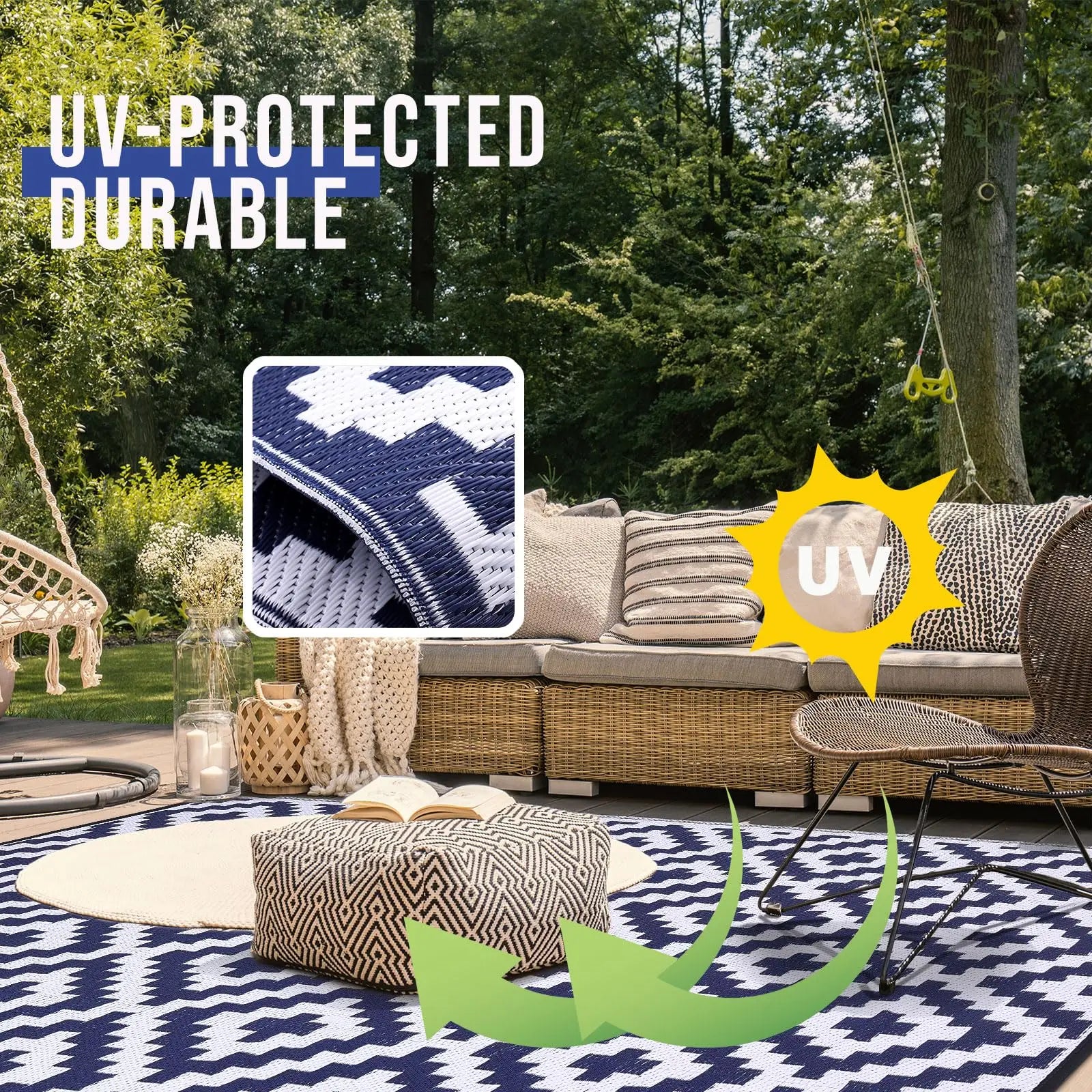Tapis Extérieur – Réversible & Imperméable pour Terrasse & Pique-Nique