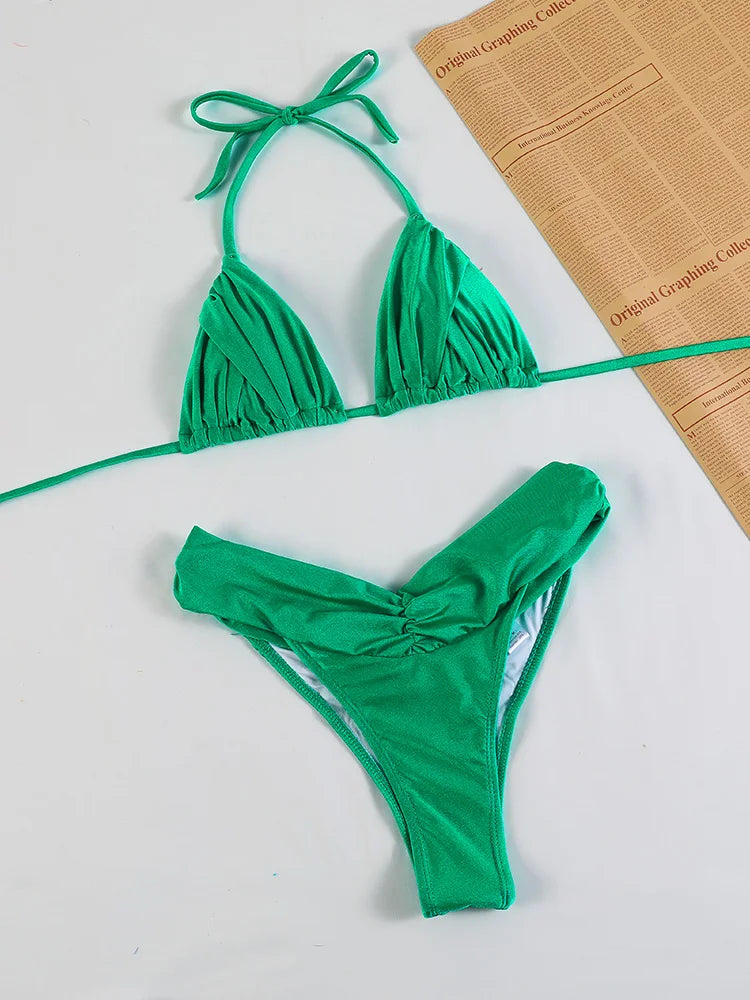 Bikini Sexy à Plis – Maillot de Bain Triangle Femme