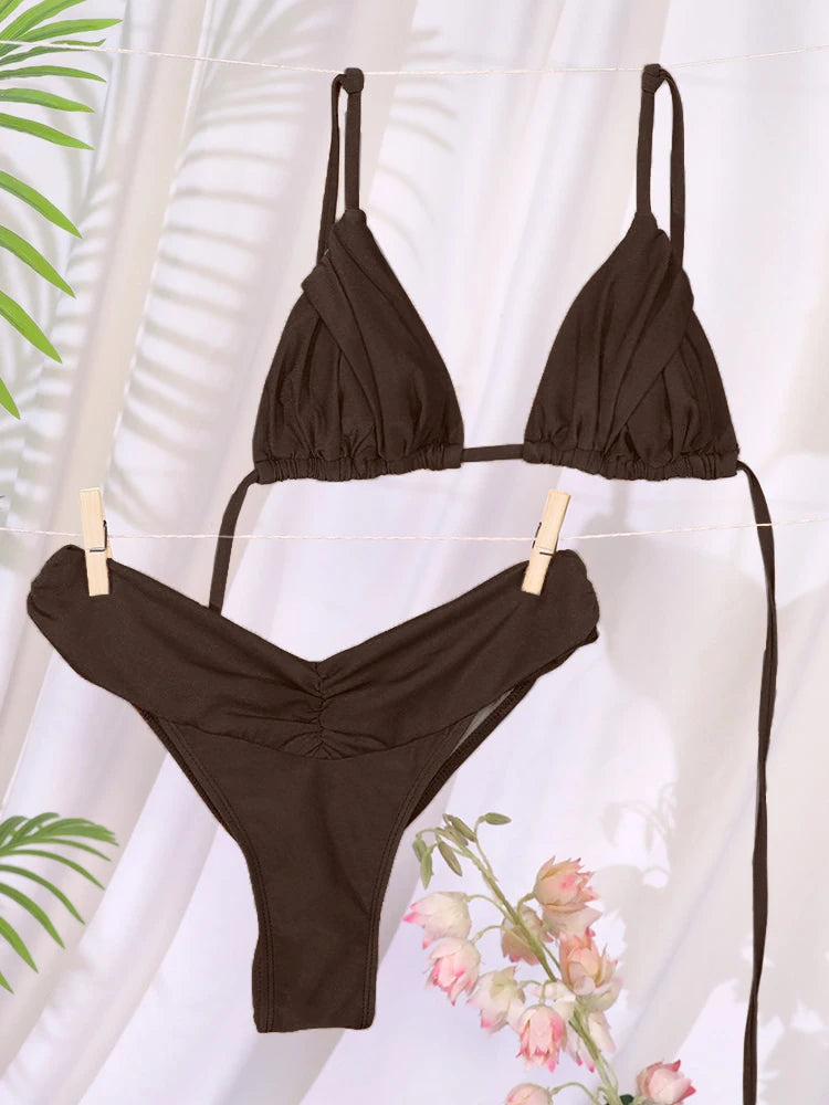 Bikini Sexy à Plis – Maillot de Bain Triangle Femme