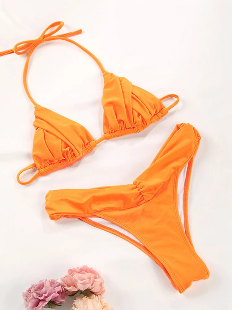 Bikini Sexy à Plis – Maillot de Bain Triangle Femme