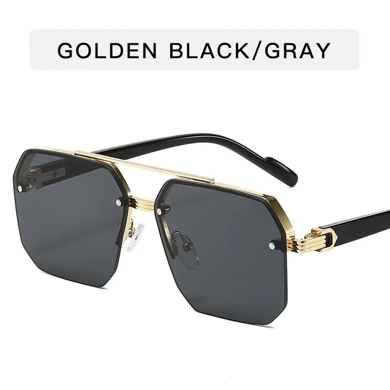 Lunettes de Soleil Homme Métal Demi-Monture Carrée – Style Rétro Sport
