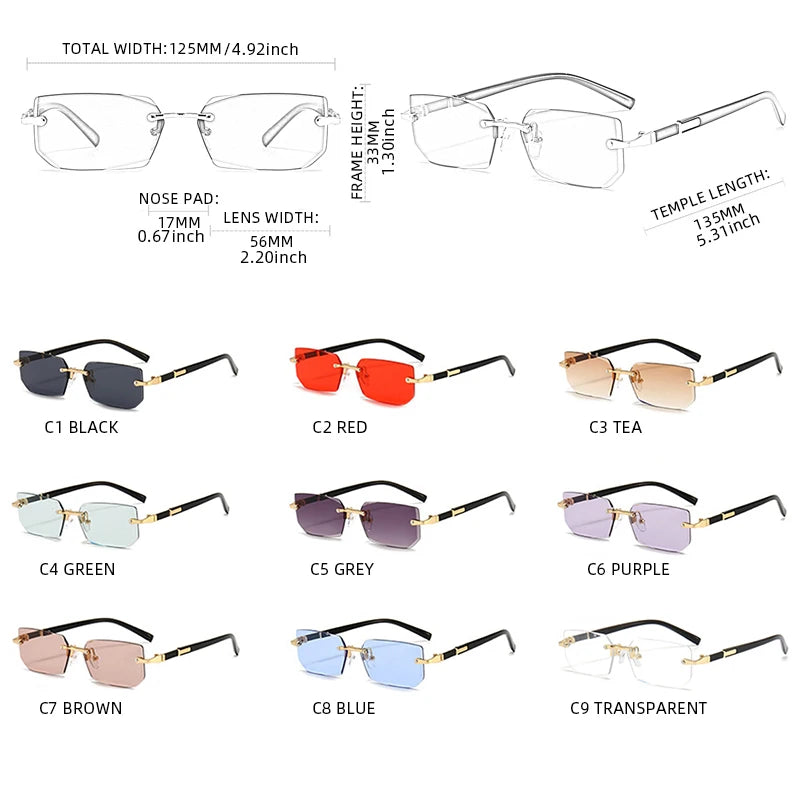 Lunettes de Soleil Sans Monture – Unisexe Petit Carré Été