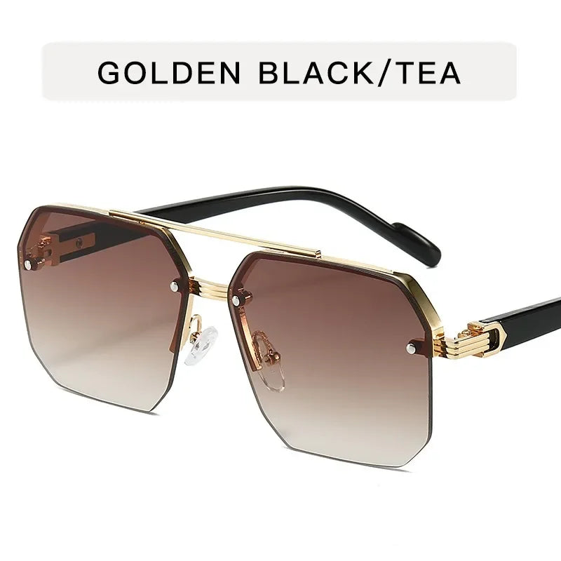 Lunettes de Soleil Homme Métal Demi-Monture Carrée – Style Rétro Sport