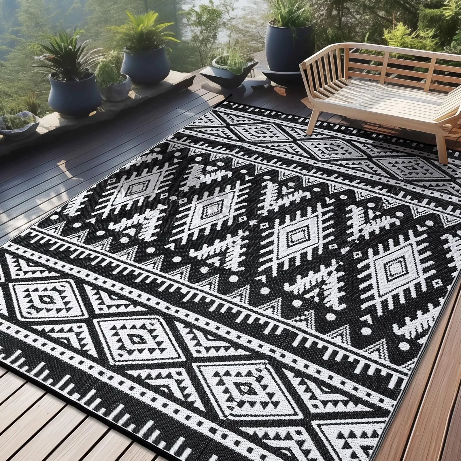 Tapis Extérieur Imperméable – Bohème Réversible pour Terrasse & Camping