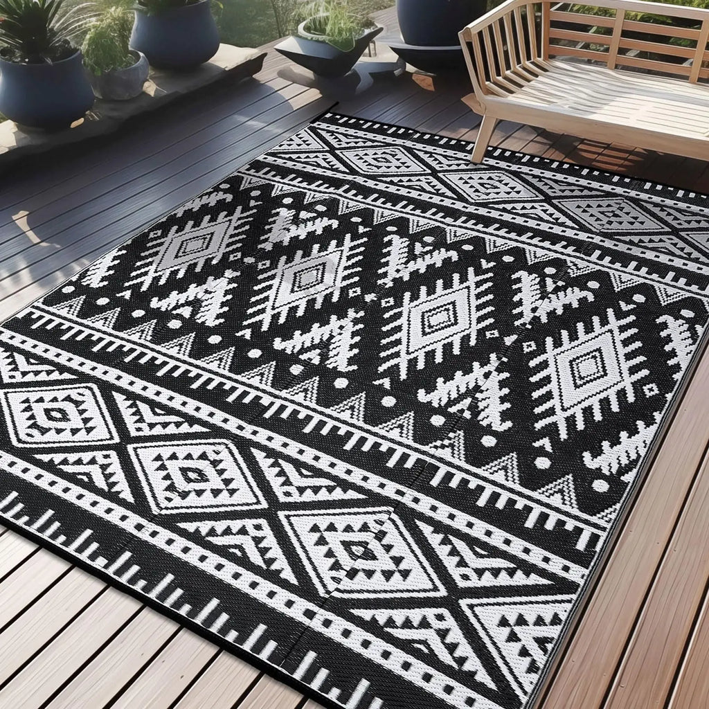 Tapis Extérieur Imperméable Kitinjoy – Bohème Réversible pour Terrasse & Camping