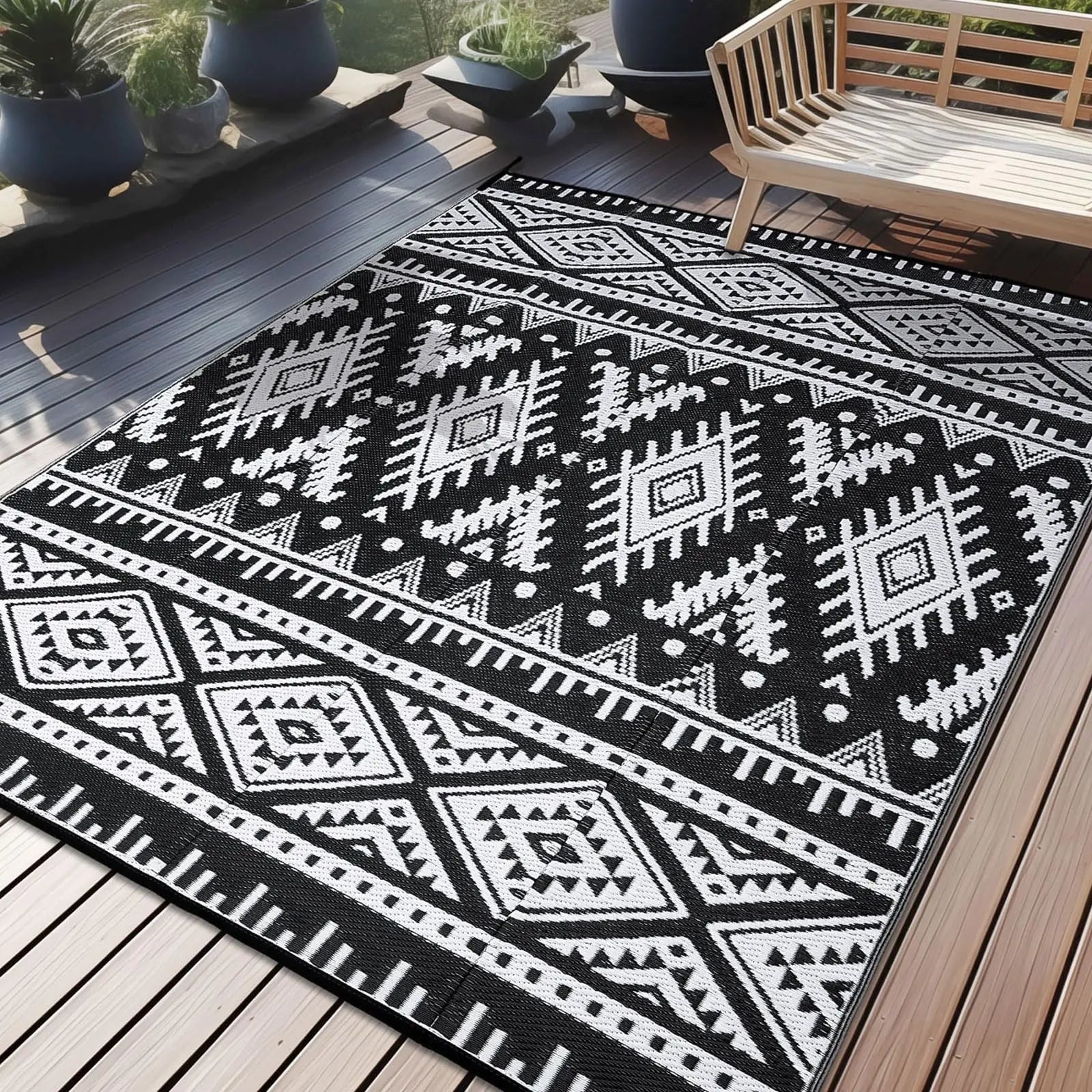 Tapis Extérieur Imperméable Kitinjoy – Bohème Réversible pour Terrasse & Camping